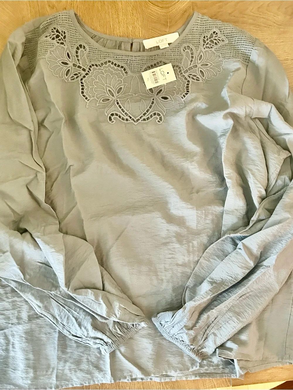 LOFT Light Blue Long-Sleeve Pleated Peasant Blouse